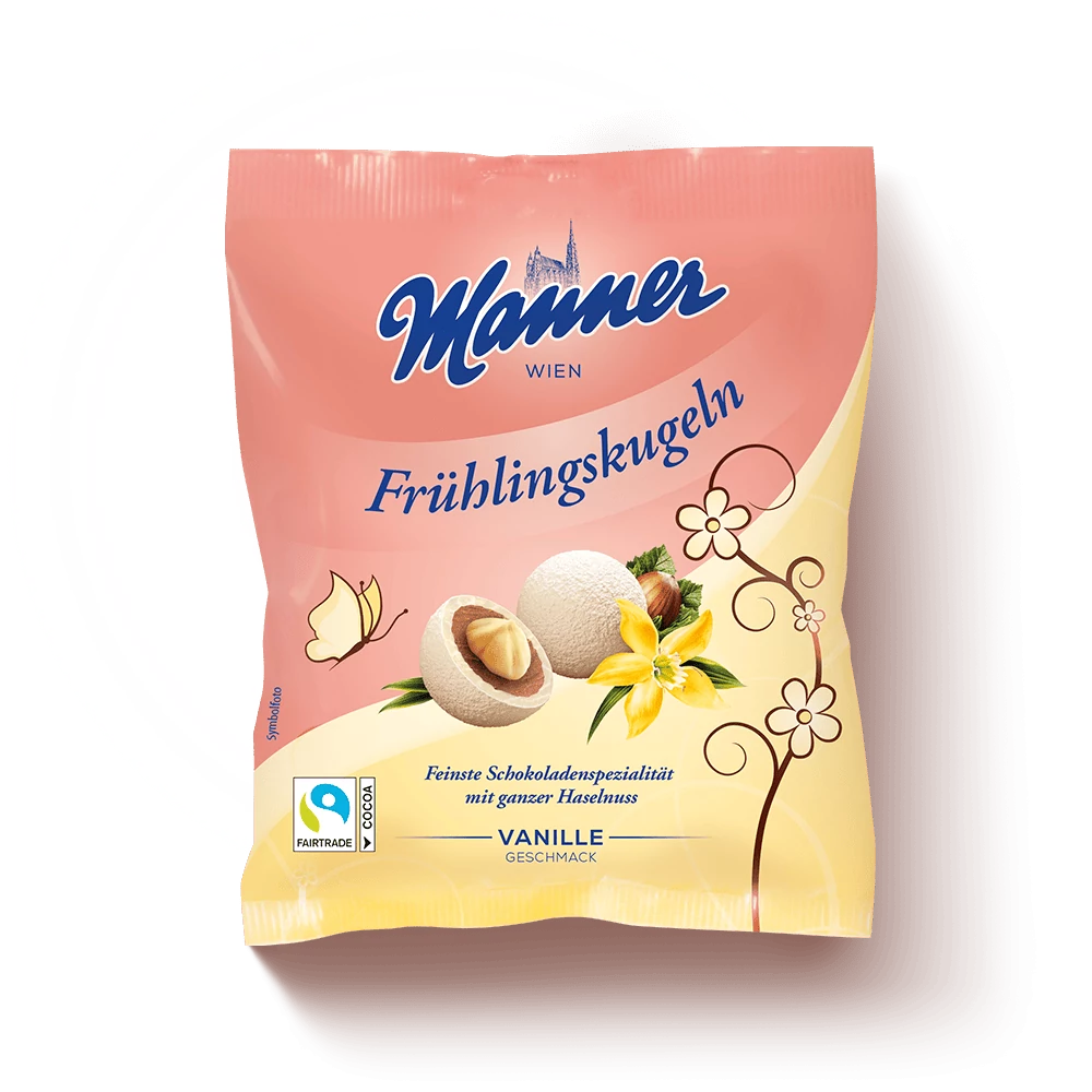 Manner Vaníliás tavaszi pralinégolyó egész mogyoróval 120 g
