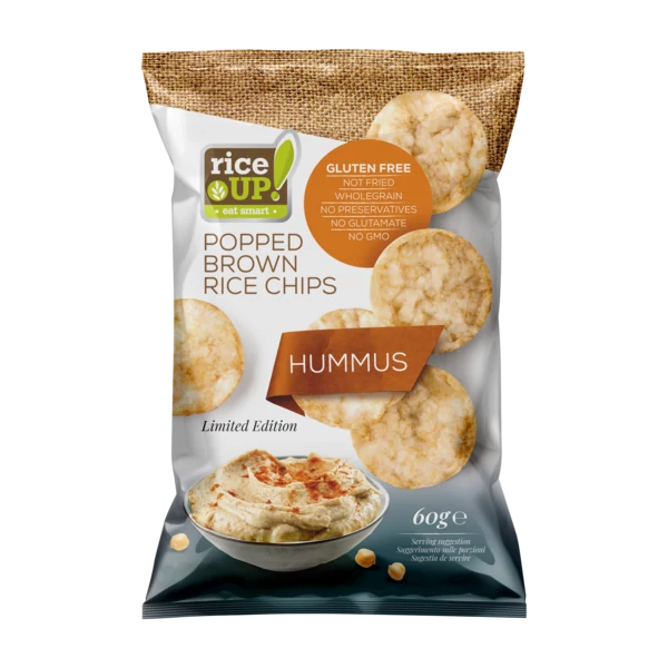 Rice UP! Hummus ízesítésű barna rizs chips 60 g