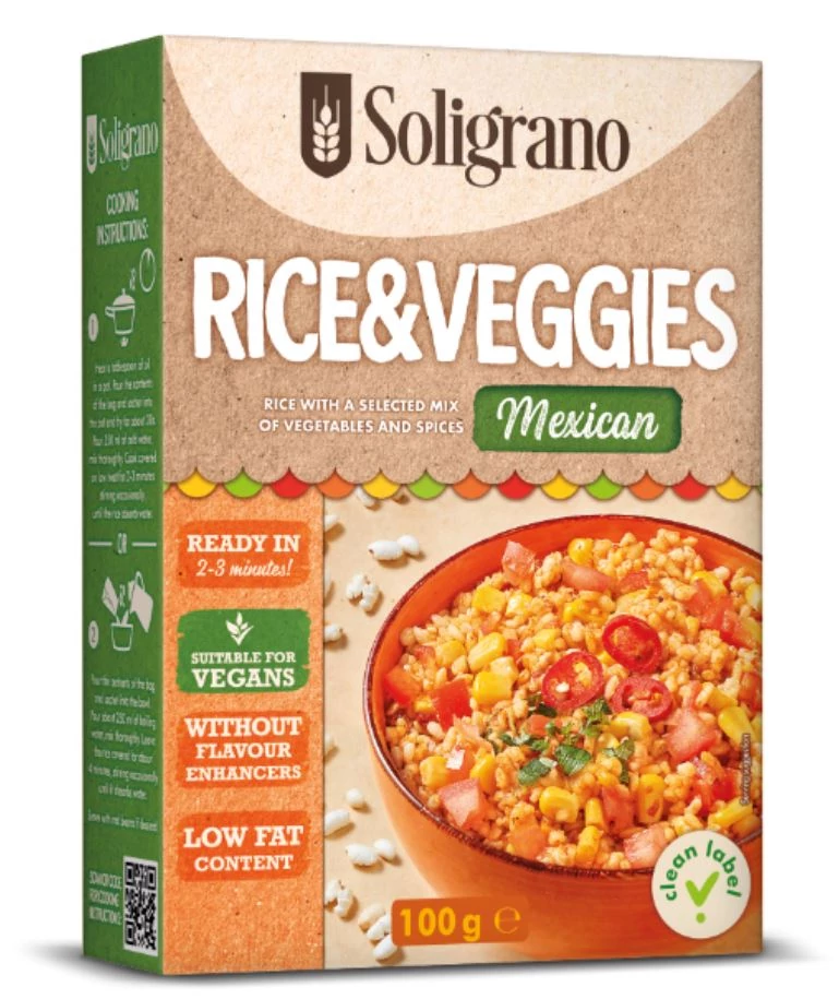 Soligrano Vegán Rizottó zöldségekkel mexikói ízesítéssel 100 g