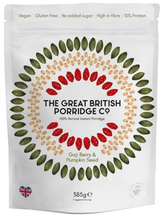 The Great British Porridge Piros bogyók & tökmag ízű instant zabkása (gluténmentes) 385 g