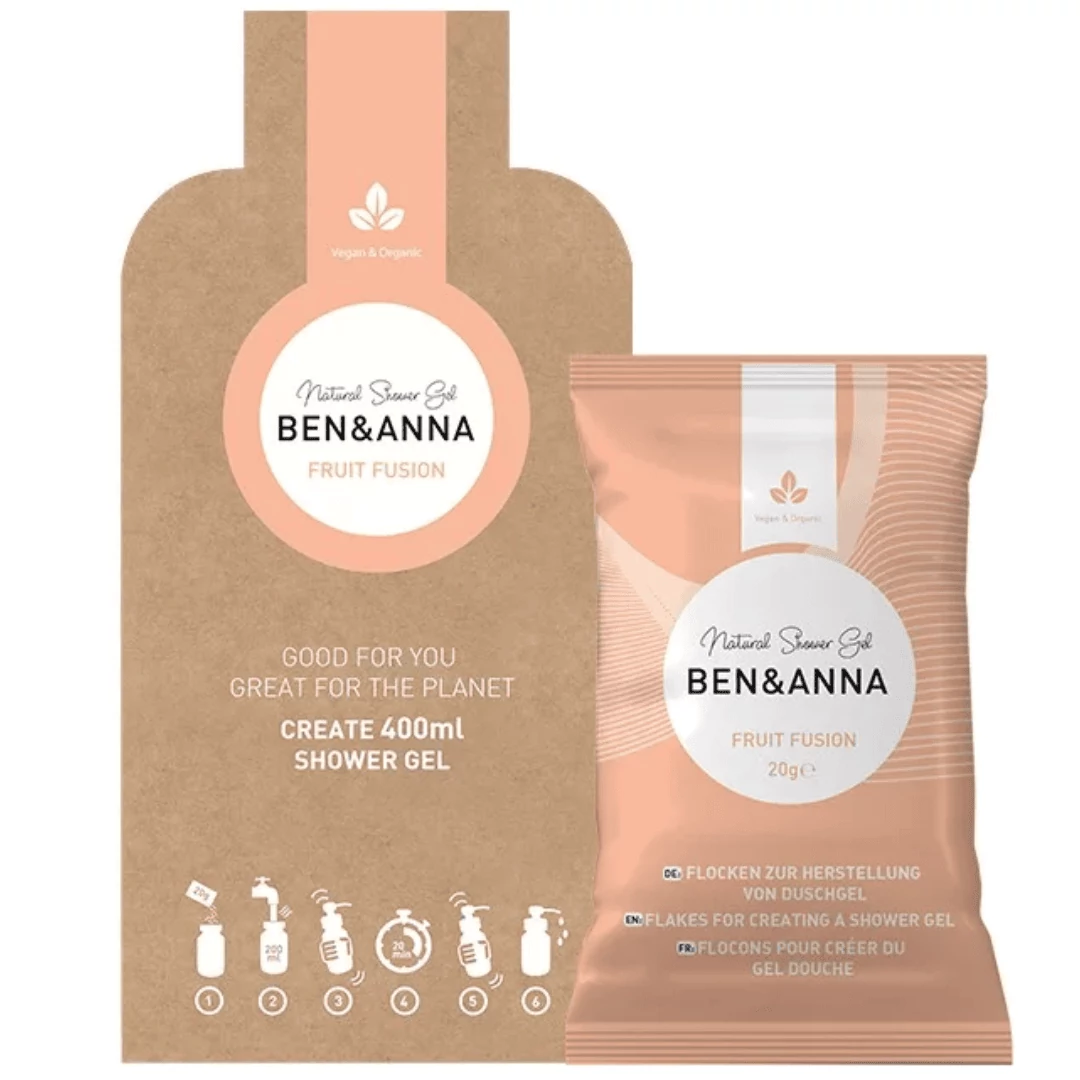 BEN&ANNA GYümölcsös natúr tusfürdőpehely (tusfürdő-adagolóhoz) 2x20 g