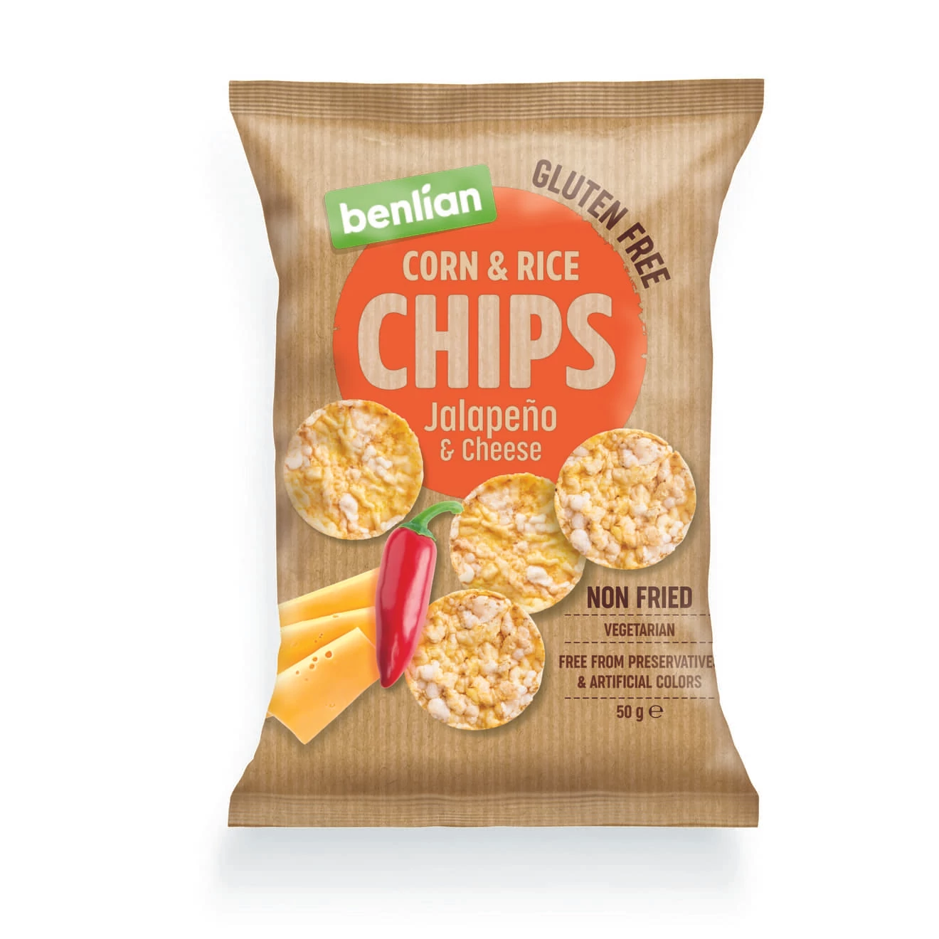 BENLIAN kukorica és barnarizs chips - JALAPENO- SAJT 50 g