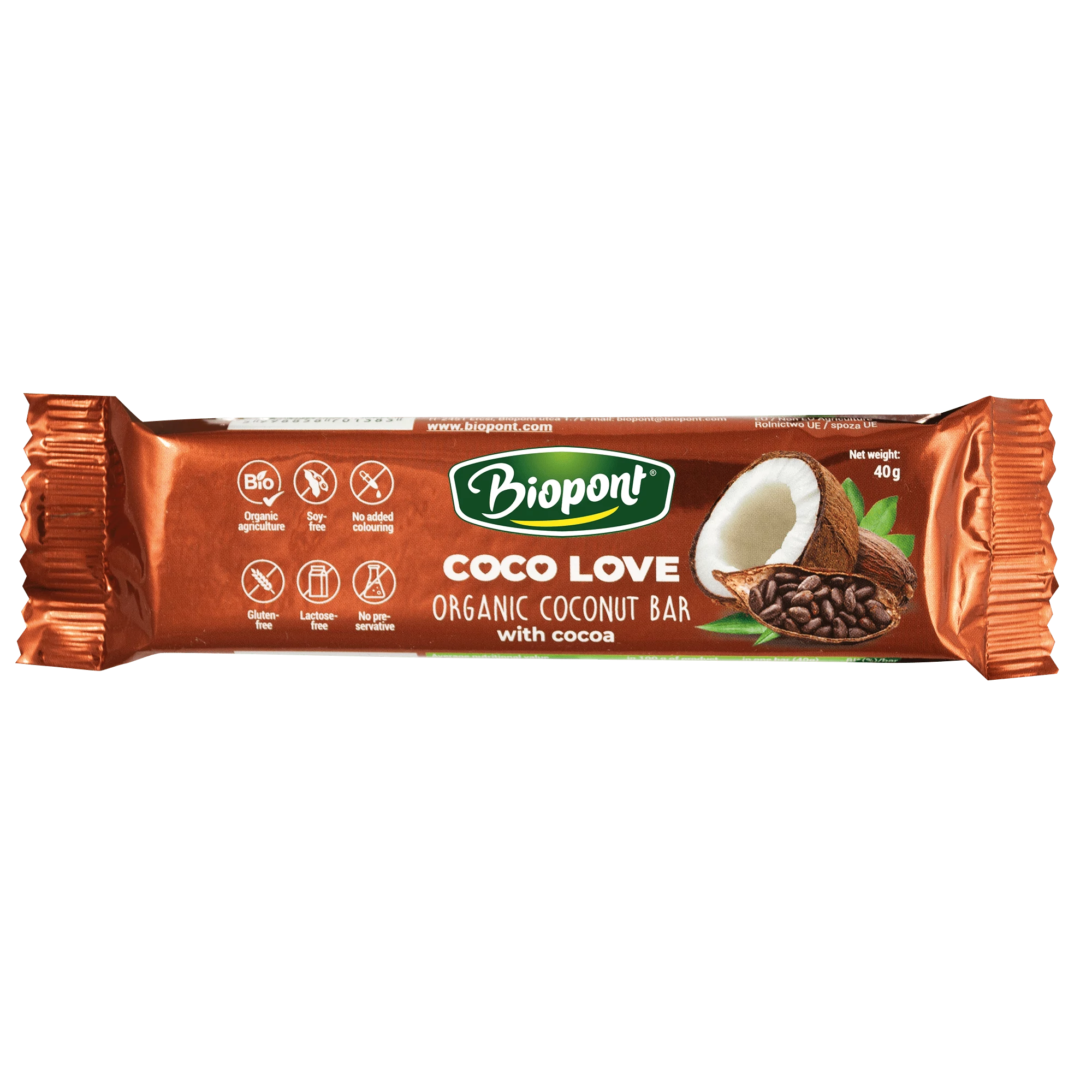 Biopont Kakaós kókuszos szelet (gluténmentes) 40 g