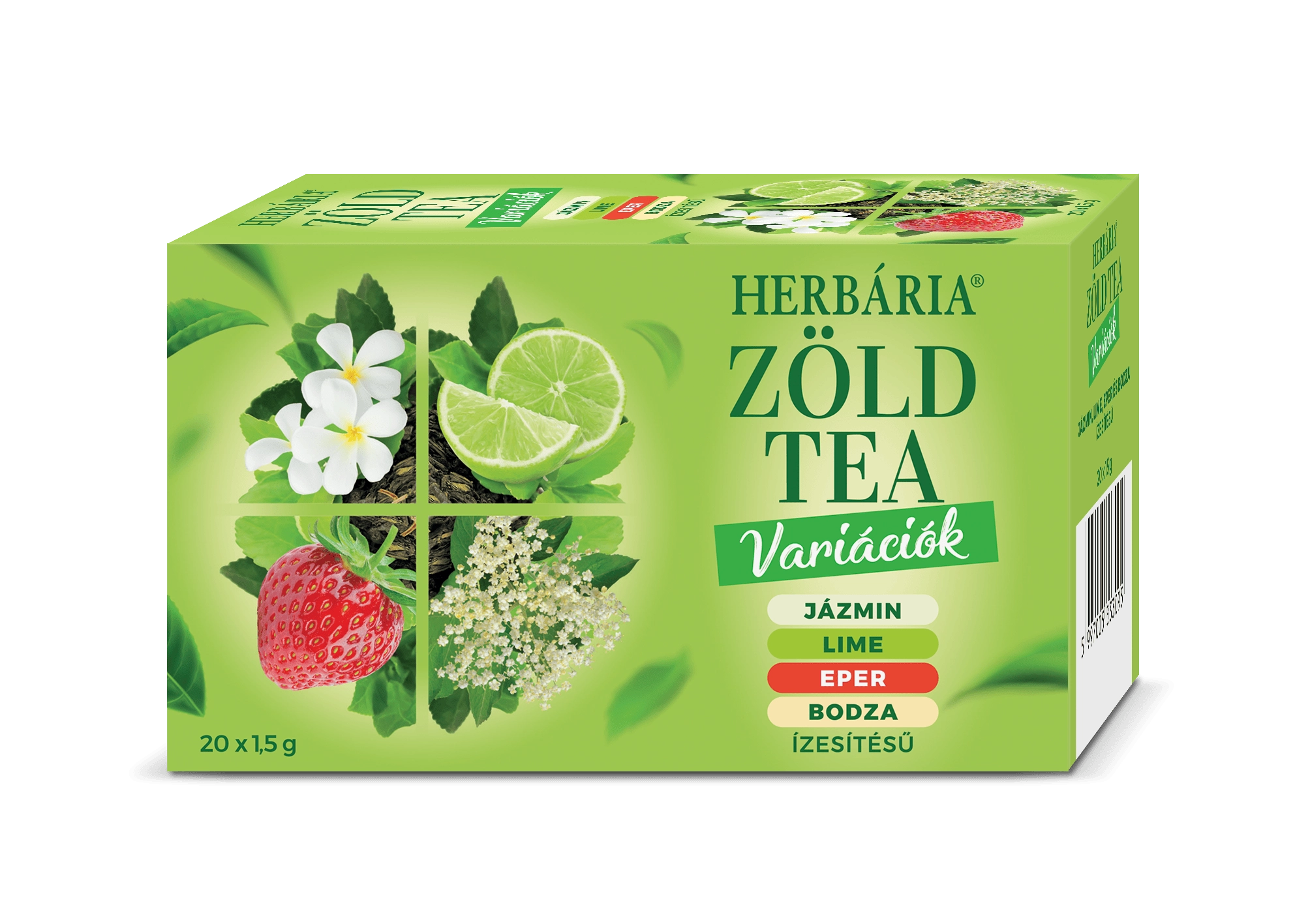 Herbária Zöld tea variációk - jázmin, lime, eper, bodza ízesítésű, 4x5 filter