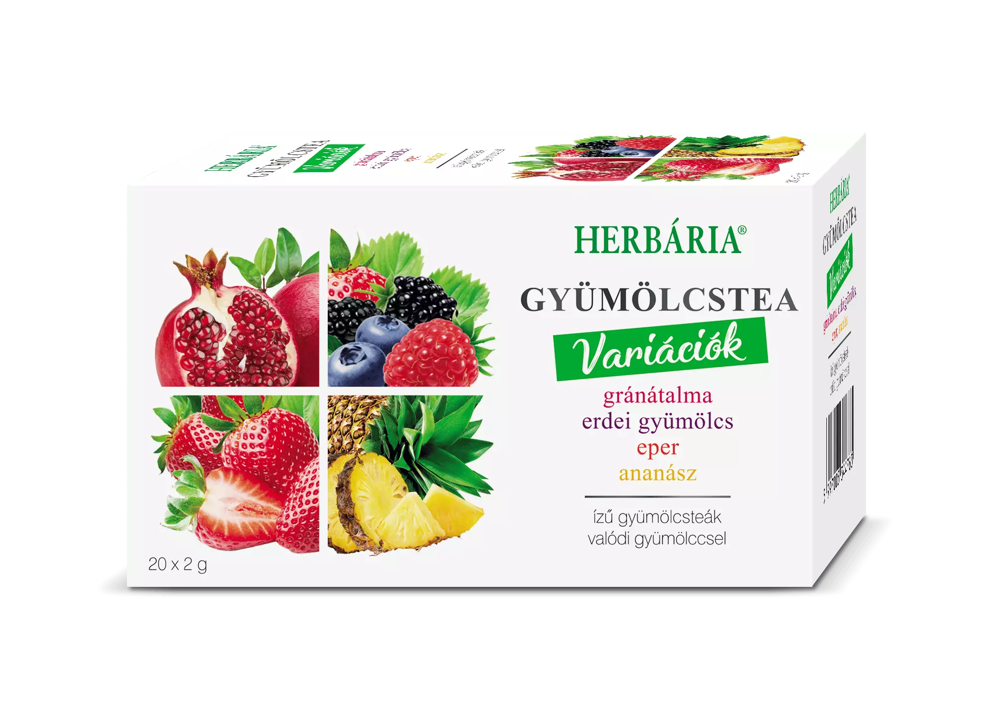 Herbária gránátalma, erdeigyümölcs, eper, ananász filteres gyümölcstea variáció