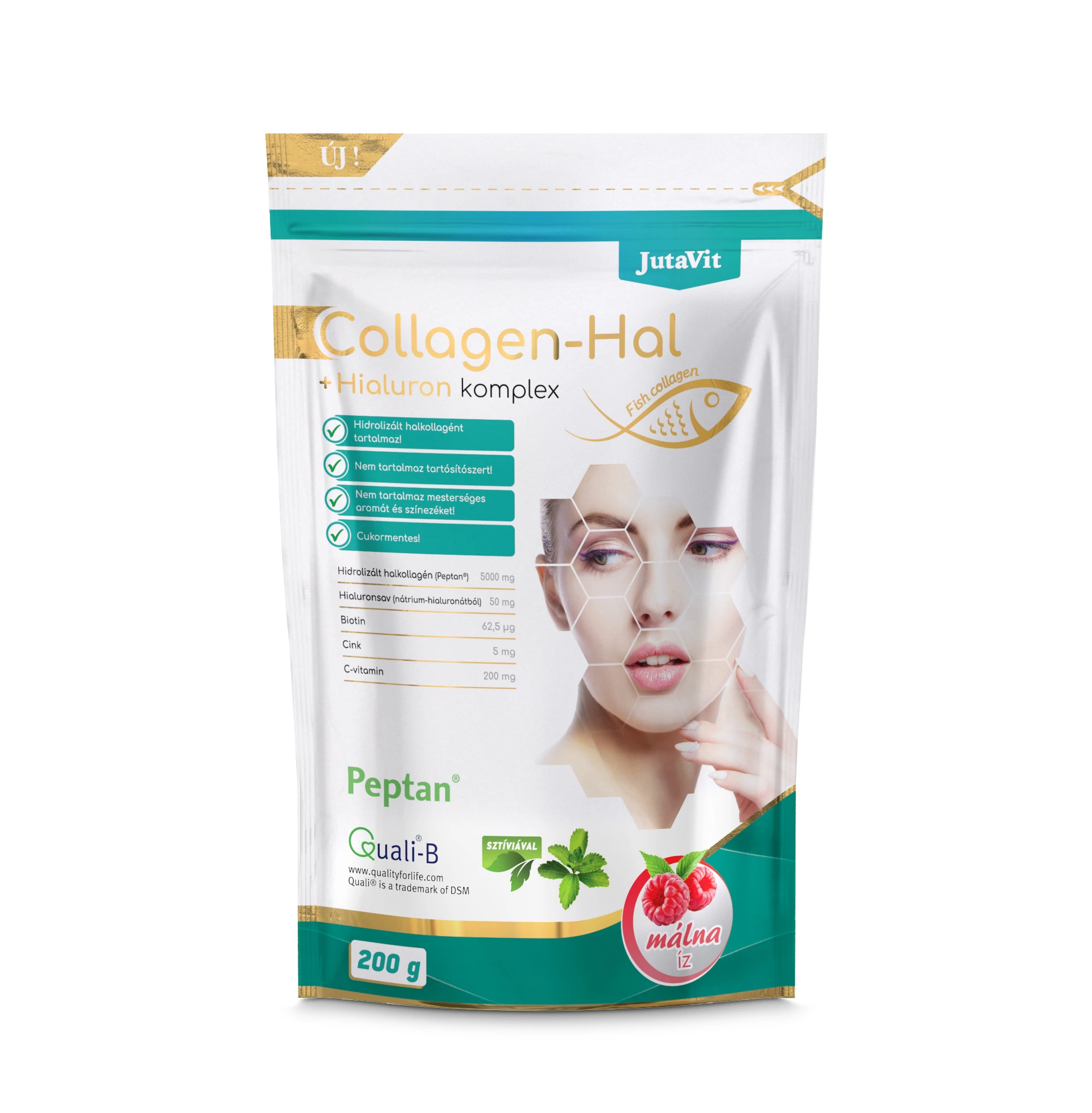 JutaVit Collagen-Hal+Hialuron komplex Málna 200 g 