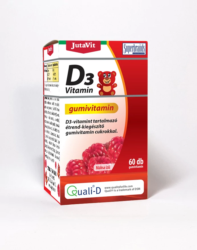 JutaVit Gumivitamin D3-vitamin málna ízű - 60 db