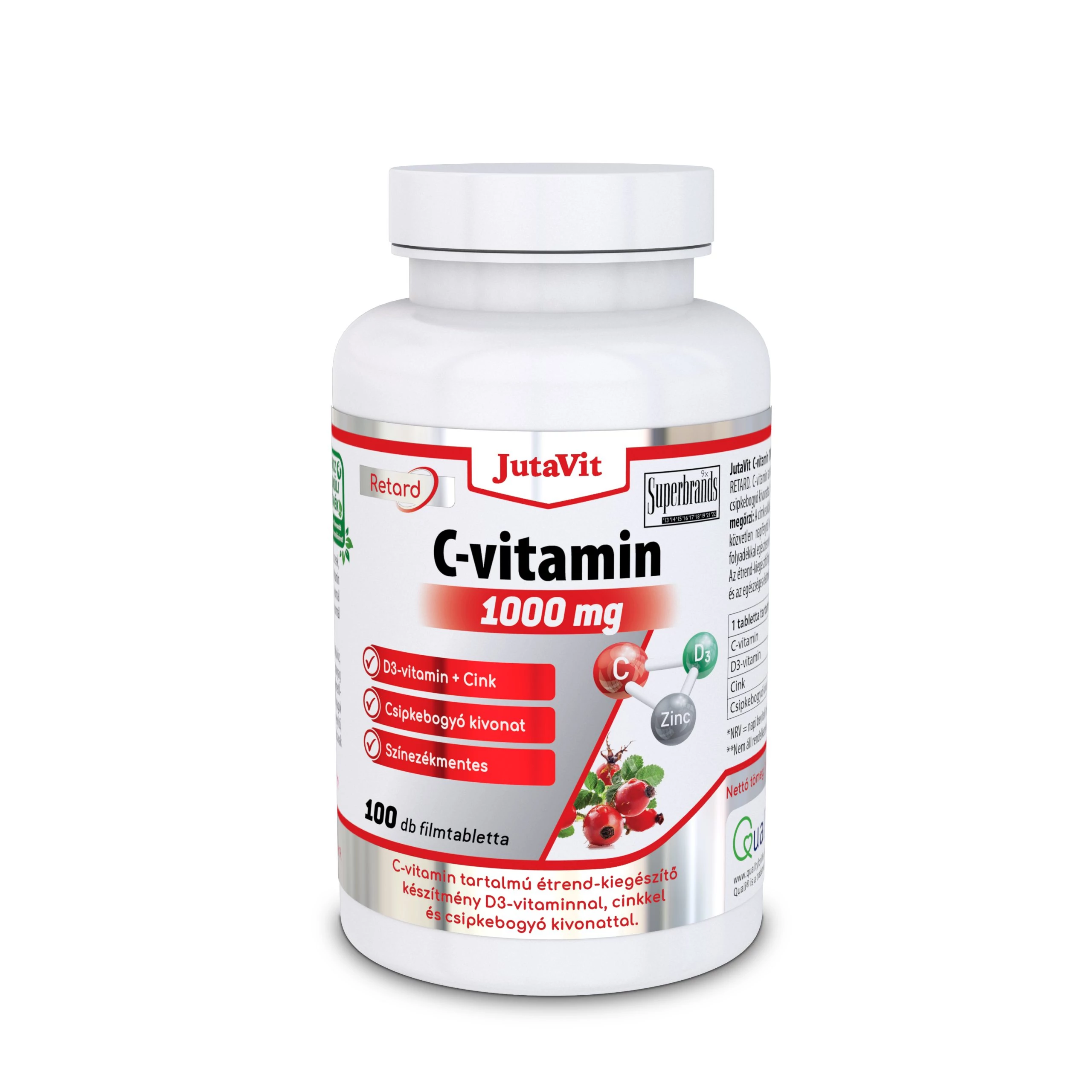 JutaVit C-vitamin 1000mg retard + csipkeb.kiv. +D3+Cink vitamin - 100 db