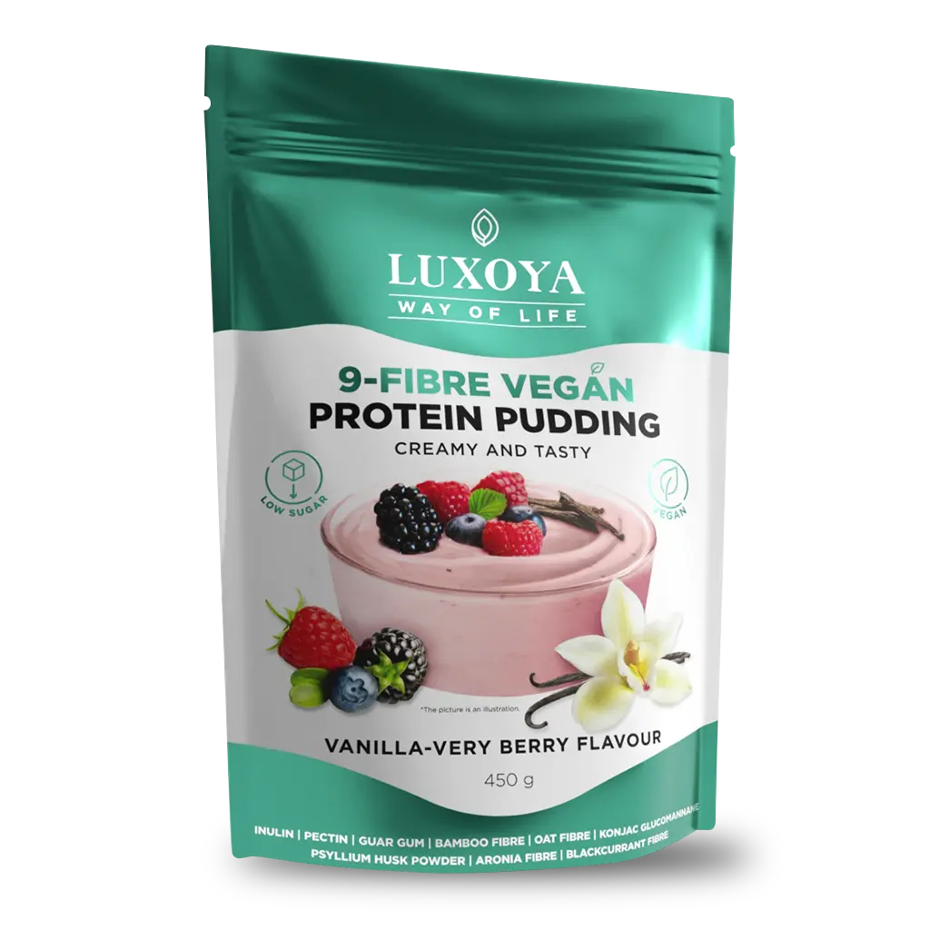 LUXOYA 9-Fibre Vegan Protein Pudding 450 g - Vanília-Bogyós gyümölcs ízű