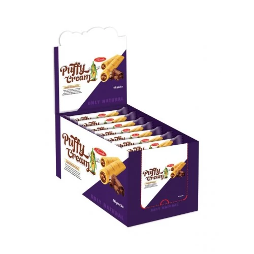 Puffy Cream Kakaós krémmel töltött gluténmentes kukoricarudacskák kínálóban 24X18 g (2db ajándék)
