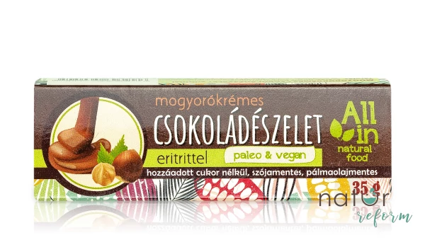 ALL IN natural food Mogyorókrémes csokoládészelet eritrittel (vegán) 35 g