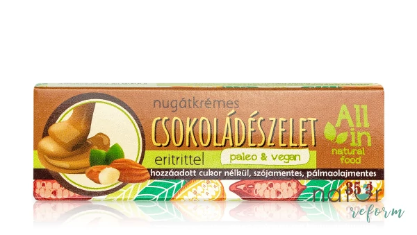 ALL IN natural food Nugátkrémes csokoládészelet eritrittel (vegán) 35 g