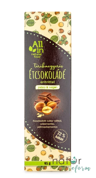 ALL IN natural food Törökmogyorós étcsokoládé eritrittel 95 g
