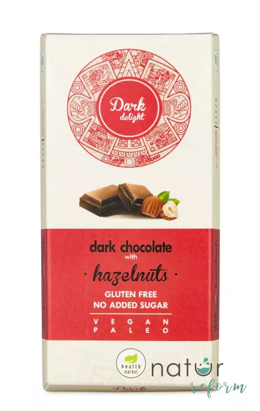 Health Market Dark Delight Étcsokoládé egész mogyoróval, édesítőszerekkel 80 g