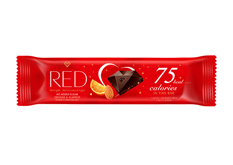 RED Delight Étcsokoládé narancs és mandula darabokkal édesítőszerekkel 26 g