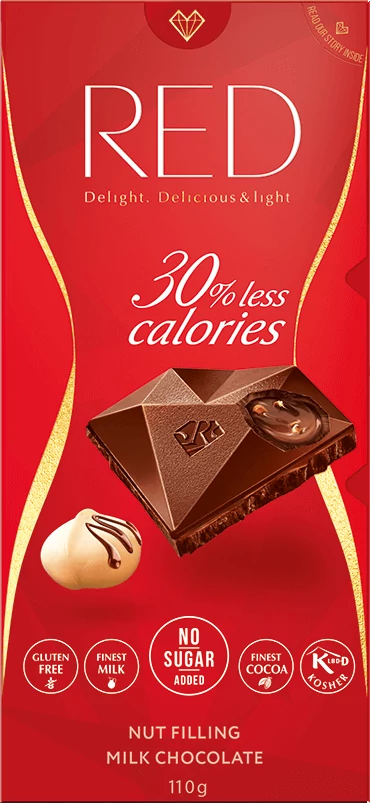 RED Delight Tejcsokoládé mogyoró és makadámdió töltelékkel édesítőszerekkel 110 g