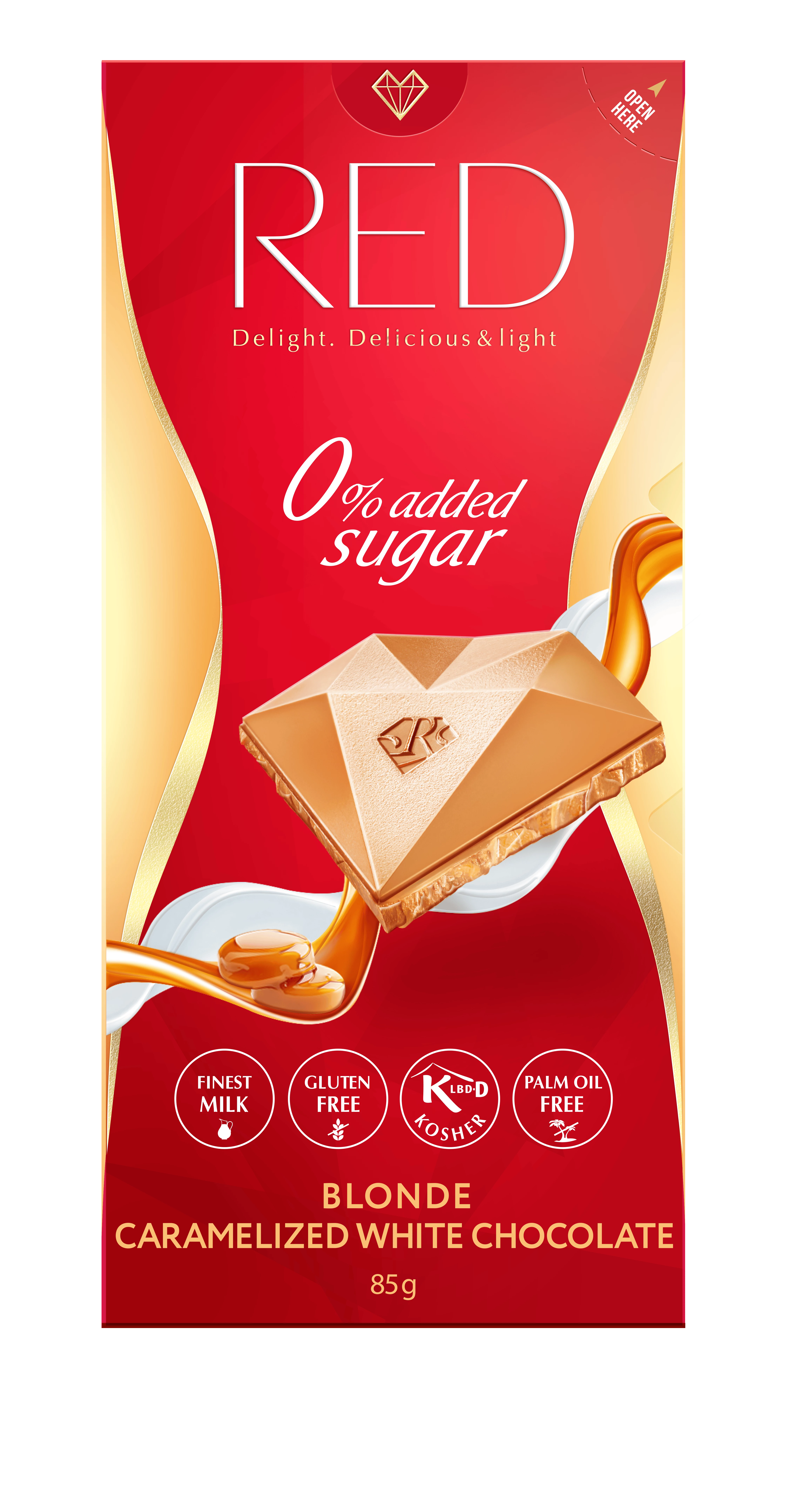 RED Delight Karamellizált fehér csokoládé édesítőszerekkel 85 g