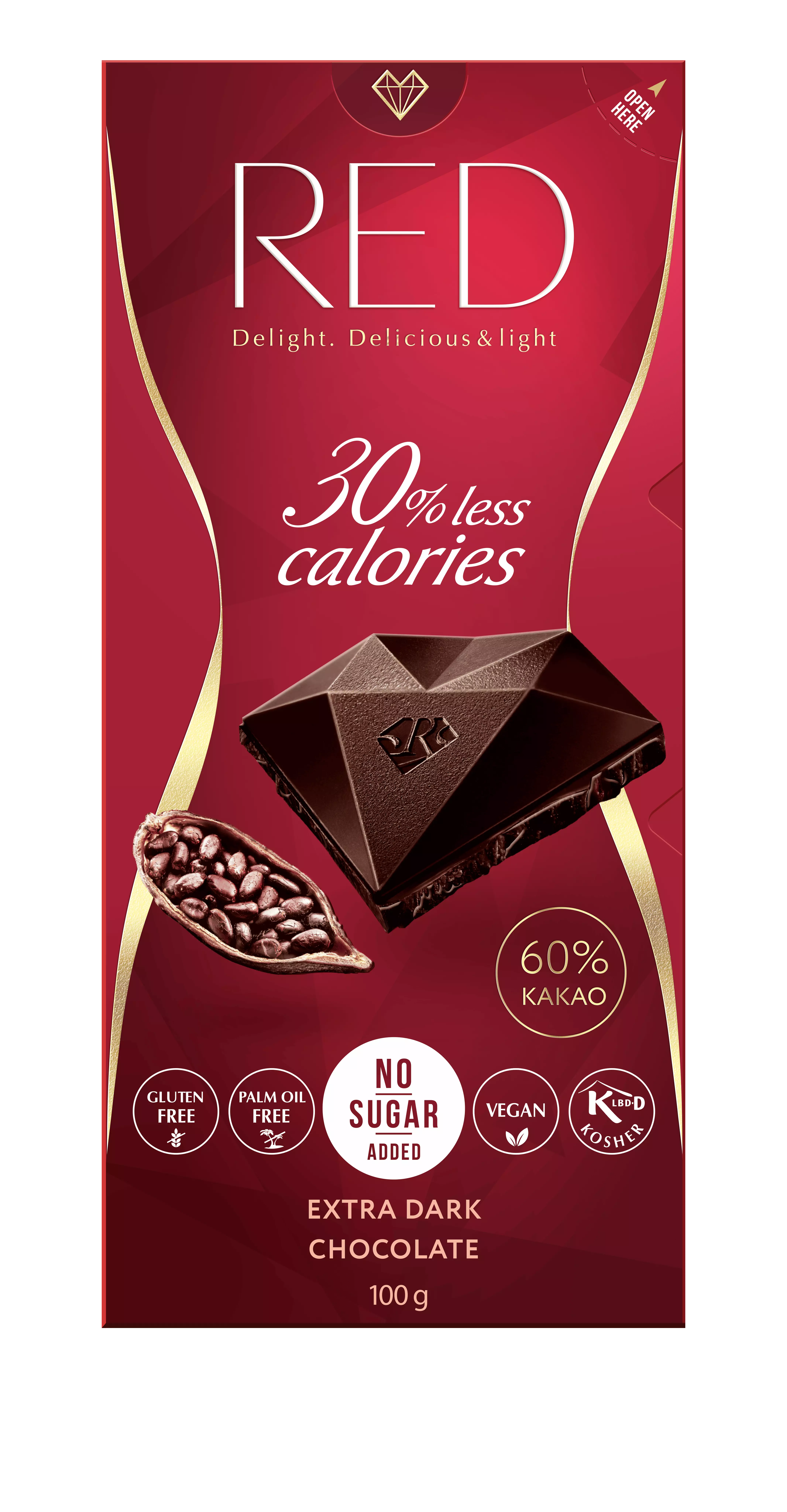 RED Delight Étcsokoládé 60%-os kakaótartalommal édesítőszerekkel 100 g