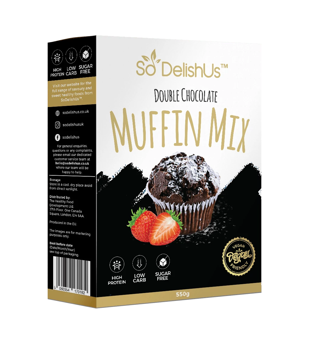 SoDelishUs szénhidrátcsökkentett dupla csokis muffin mix 550g