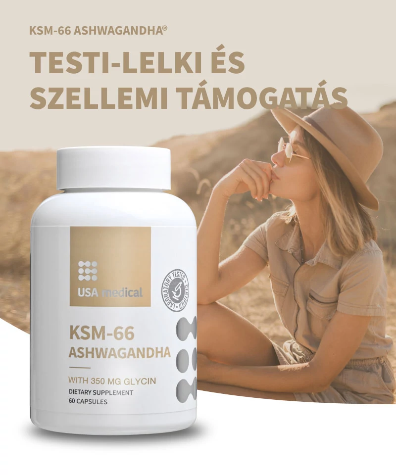 USA medical Ashwagandha® KSM66 kapszula glicinnel 60 db