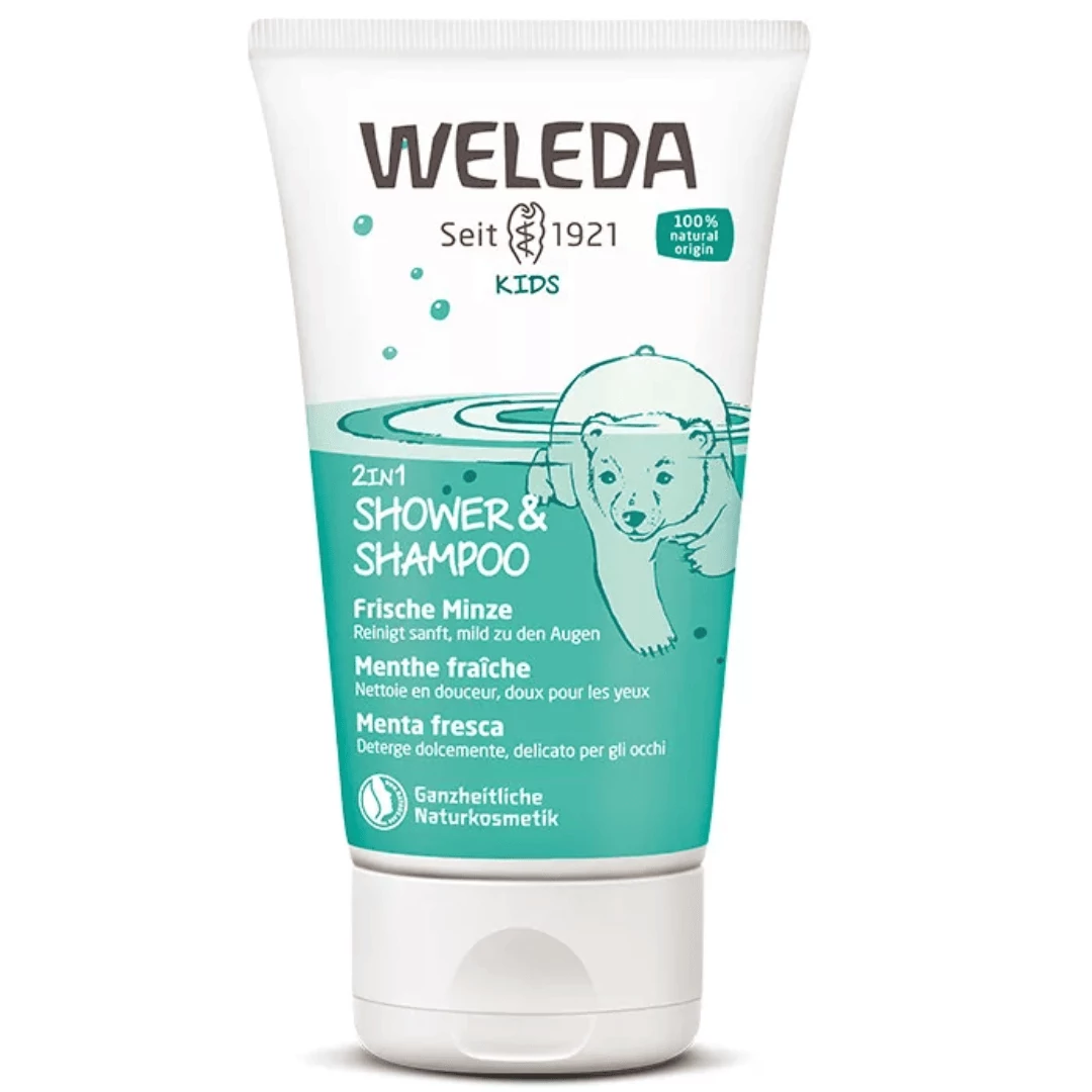 WELEDA Frissítő Mentás gyermek 2in1 tusfürdő és sampon 150 ml